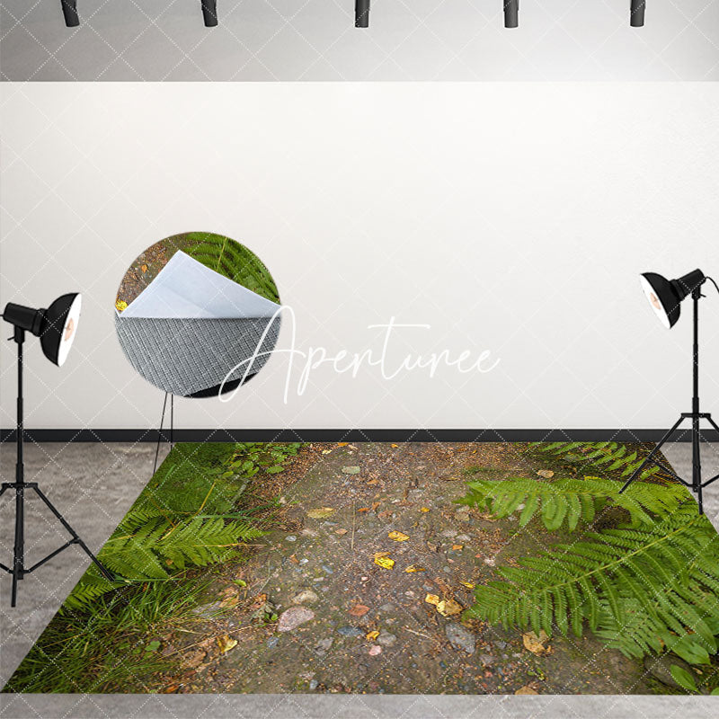 Aperturee - Aperturee Natural Plant Leaves Dirt Road Fabric Floor Backdrop