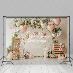 Aperturee - Aperturee Natural Plant Pink Floral Balloons Romantic Backdrop