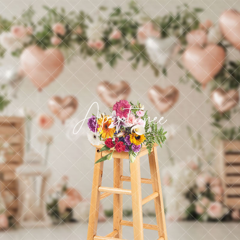 Aperturee - Aperturee Natural Plant Pink Floral Balloons Romantic Backdrop