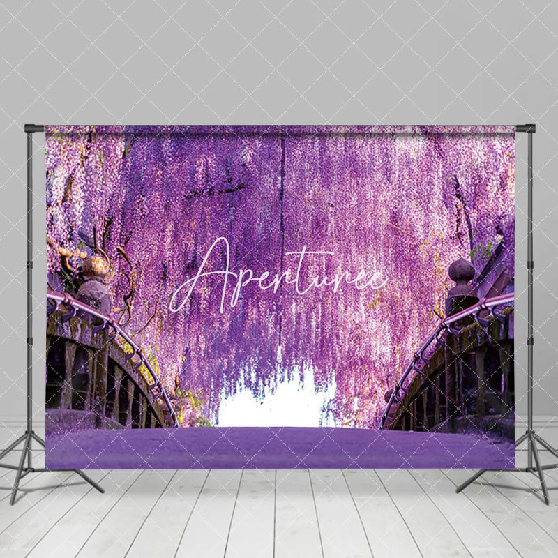 Aperturee - Aperturee Natural Purple Floral Tree Bridge Spring Backdrop