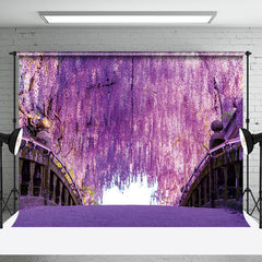 Aperturee - Aperturee Natural Purple Floral Tree Bridge Spring Backdrop