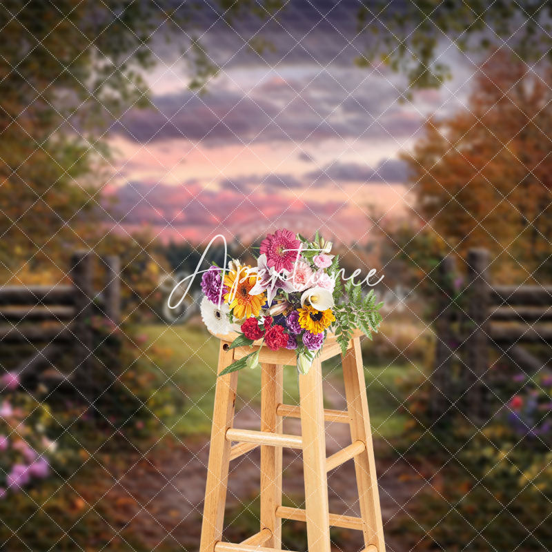 Aperturee - Aperturee Natural Sunset Plant Fence Spring Photo Backdrop