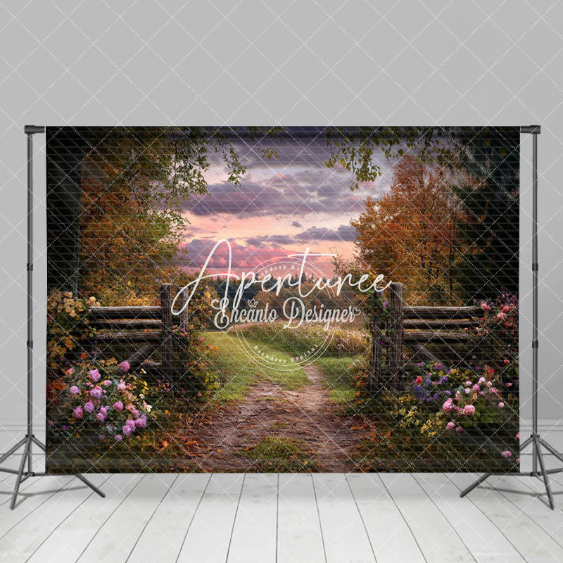 Aperturee - Aperturee Natural Sunset Plant Fence Spring Photo Backdrop