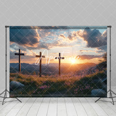 Aperturee - Aperturee Natural Sunset Sky Cloud Cross Field Easter Backdrop