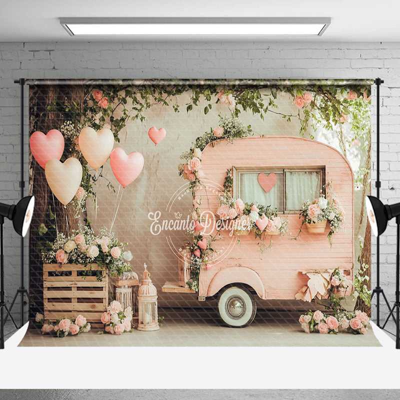 Aperturee - Aperturee Natural Tree Balloon Pink Car Valentines Day Backdrop