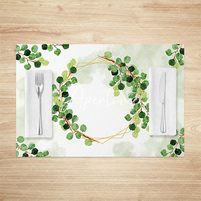 Aperturee - Aperturee Nature Green Leaves Wreath Spring Set Of 4 Placemats