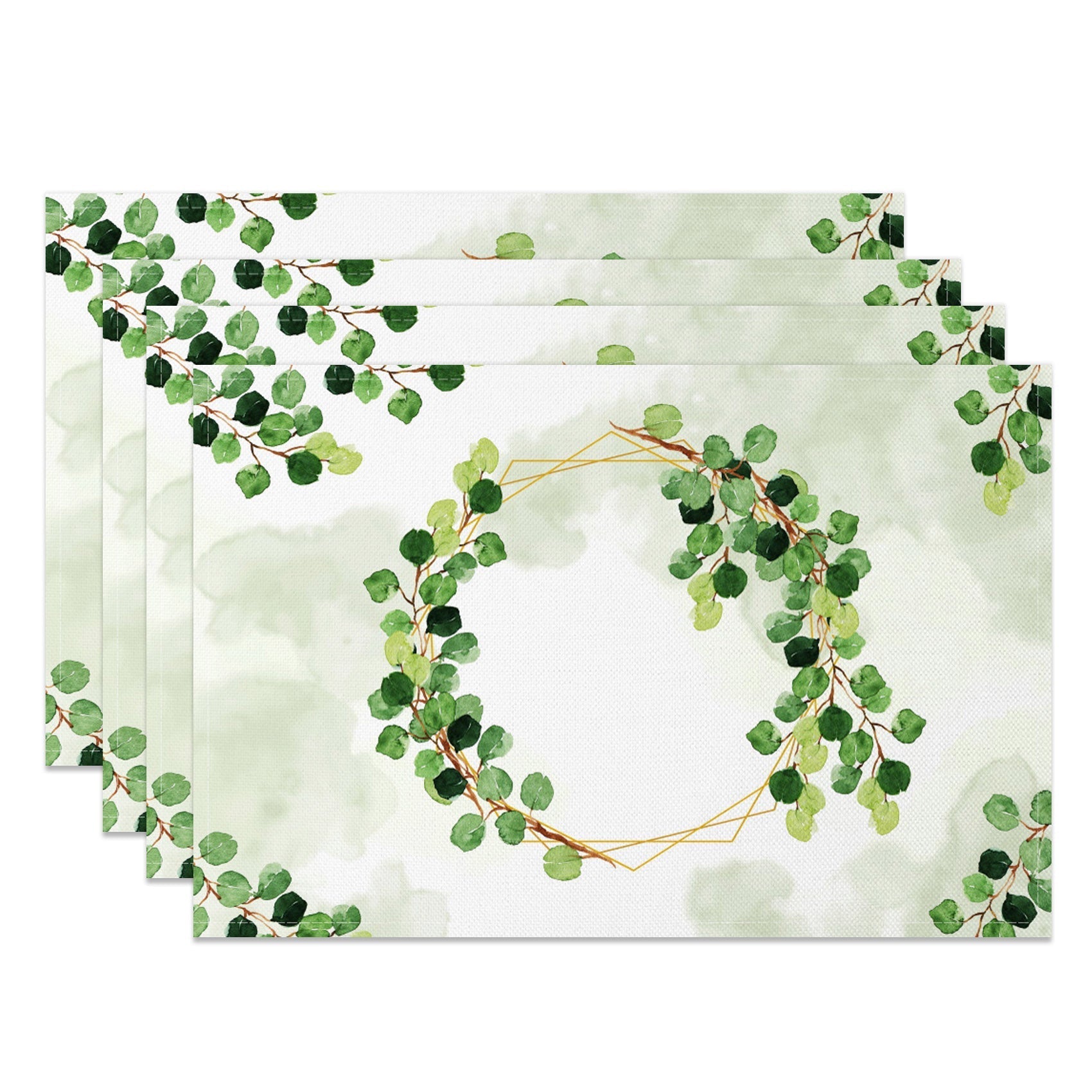 Aperturee - Aperturee Nature Green Leaves Wreath Spring Set Of 4 Placemats