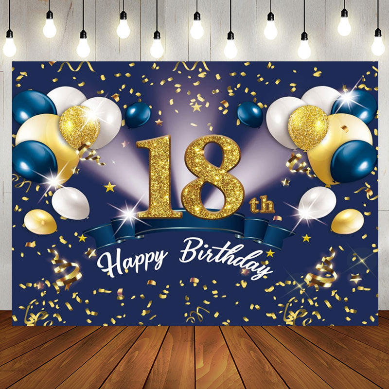 Aperturee - Aperturee Navy Blue Balloons 18Th Birthday Party Backdrop