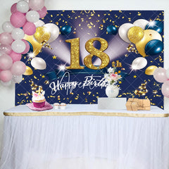 Aperturee - Aperturee Navy Blue Balloons 18Th Birthday Party Backdrop