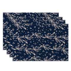 Aperturee - Aperturee Navy Blue Beige Plant Leaves Dots Set Of 4 Placemats