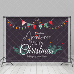 Aperturee - Aperturee Navy Blue Colorful Flags Merry Christmas Backdrop