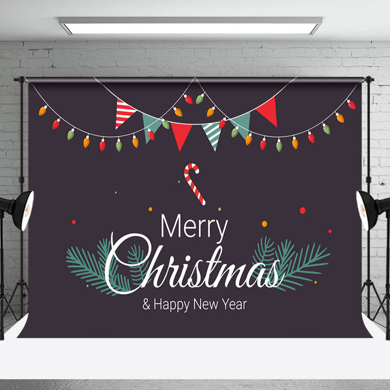 Aperturee - Aperturee Navy Blue Colorful Flags Merry Christmas Backdrop