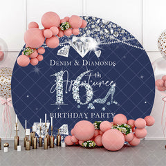 Aperturee - Aperturee Navy Blue Denim Diamond Round 16th Birthday Backdrop