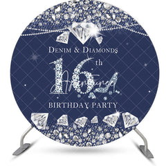 Aperturee - Aperturee Navy Blue Denim Diamond Round 16th Birthday Backdrop