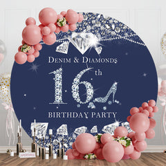 Aperturee - Aperturee Navy Blue Denim Diamond Round 16th Birthday Backdrop