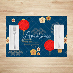 Aperturee - Aperturee Navy Blue Festive Lantern New Year Set Of 4 Placemats