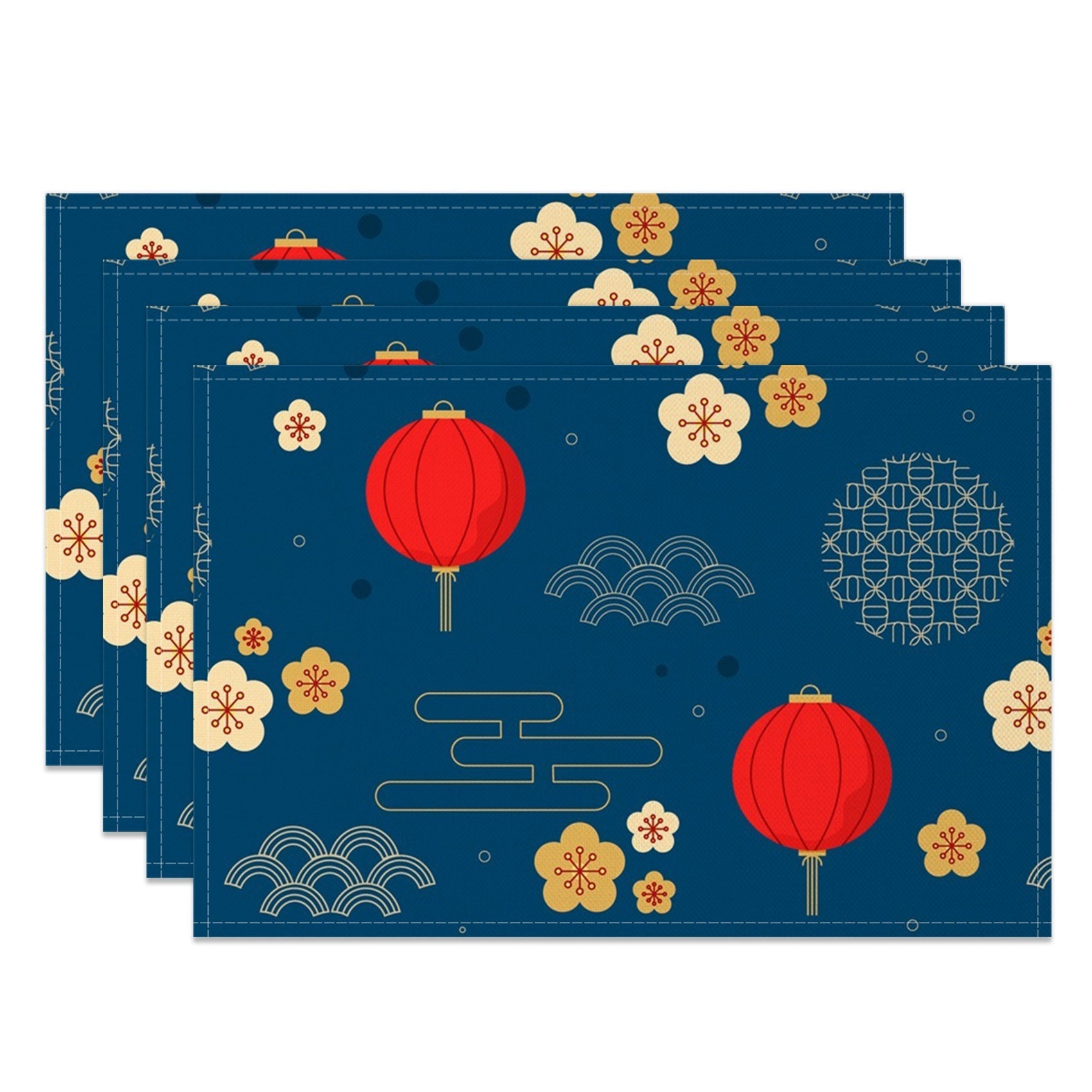 Aperturee - Aperturee Navy Blue Festive Lantern New Year Set Of 4 Placemats