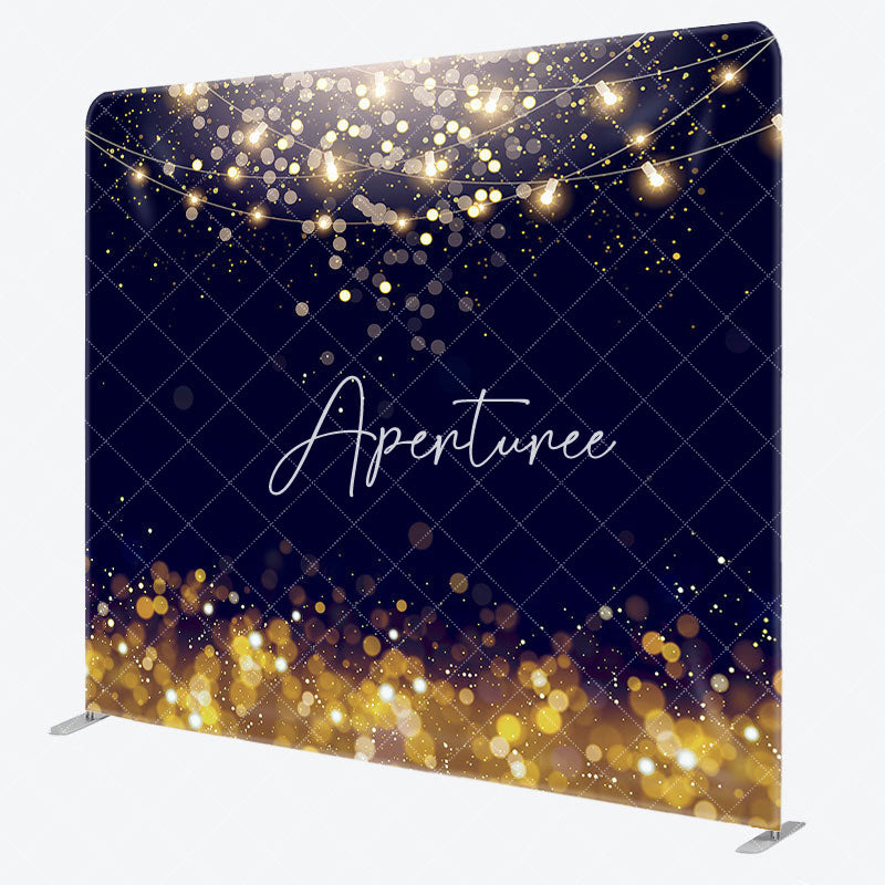 Aperturee - Aperturee Navy Blue Gold Bokeh Party Square Tension Backdrop