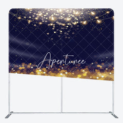 Aperturee - Aperturee Navy Blue Gold Bokeh Party Square Tension Backdrop