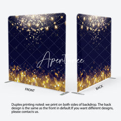 Aperturee - Aperturee Navy Blue Gold Bokeh Party Square Tension Backdrop