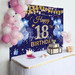 Aperturee - Aperturee Navy Blue Gold Flag Balloon 18TH Birthday Backdrop