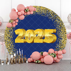 Aperturee - Aperturee Navy Blue Gold Glitter 2025 Round Graduation Backdrop