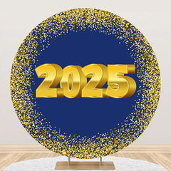 Aperturee - Aperturee Navy Blue Gold Glitter 2025 Round Graduation Backdrop