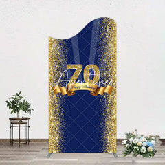 Aperturee - Aperturee Navy Blue Gold Glitter 70th Birthday Arch Backdrop