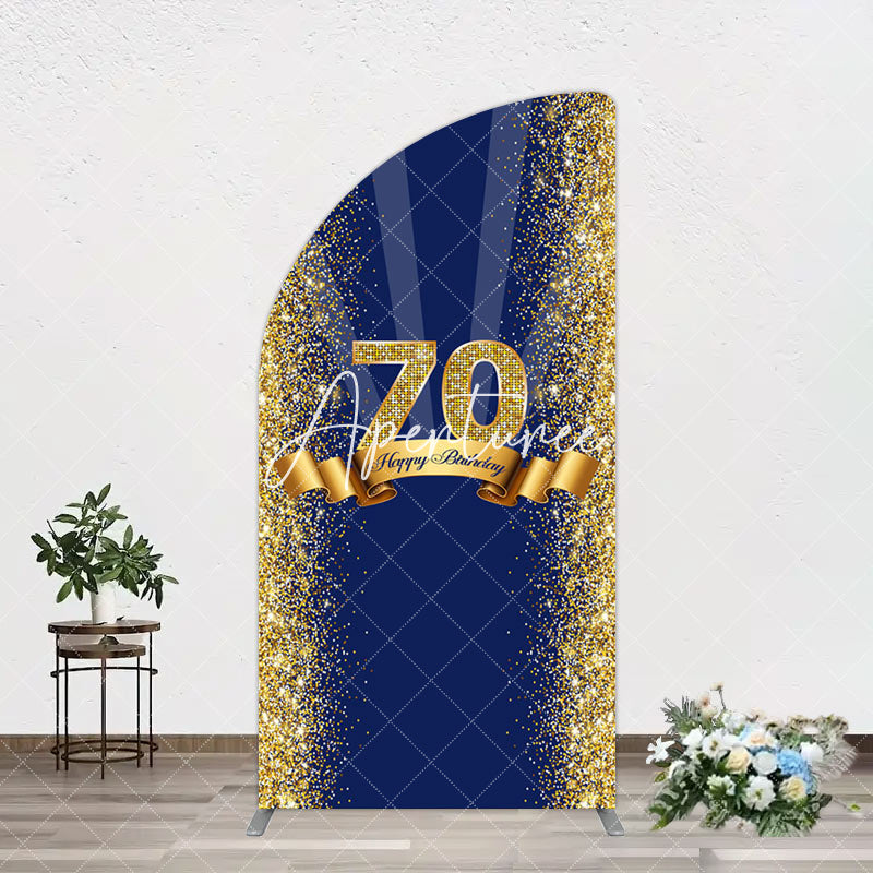 Aperturee - Aperturee Navy Blue Gold Glitter 70th Birthday Arch Backdrop