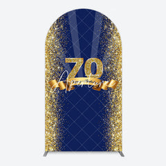 Aperturee - Aperturee Navy Blue Gold Glitter 70th Birthday Arch Backdrop