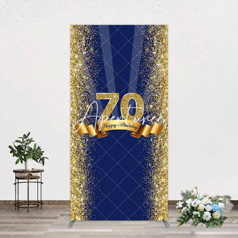 Aperturee - Aperturee Navy Blue Gold Glitter 70th Birthday Arch Backdrop