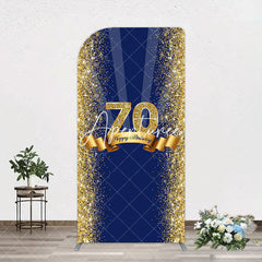 Aperturee - Aperturee Navy Blue Gold Glitter 70th Birthday Arch Backdrop