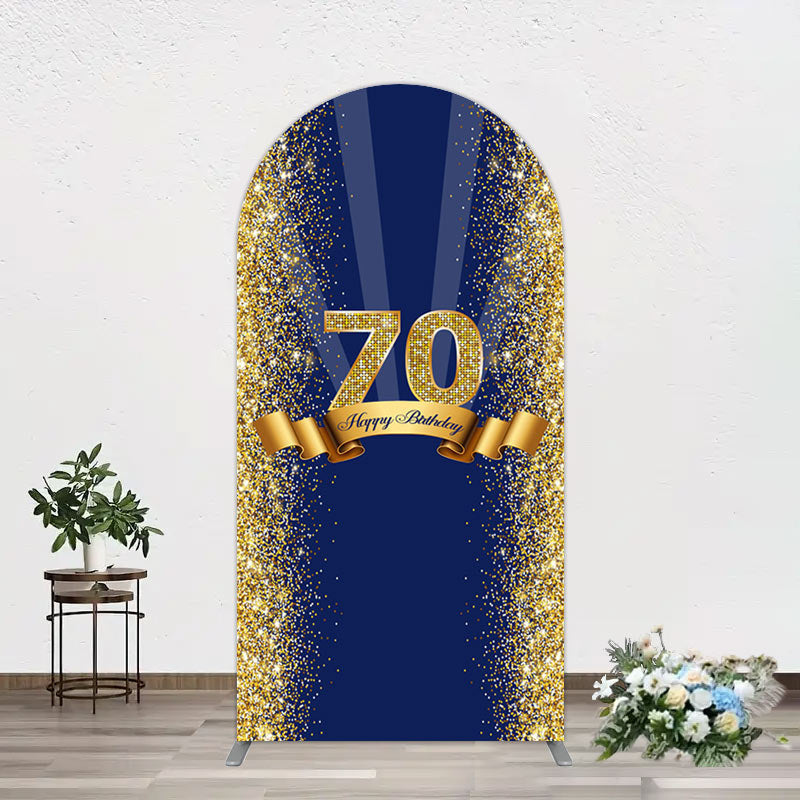 Aperturee - Aperturee Navy Blue Gold Glitter 70th Birthday Arch Backdrop