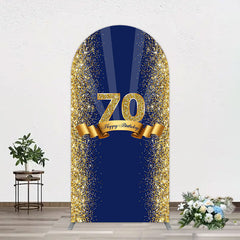 Aperturee - Aperturee Navy Blue Gold Glitter 70th Birthday Arch Backdrop