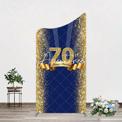 Aperturee - Aperturee Navy Blue Gold Glitter 70th Birthday Arch Backdrop