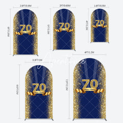 Aperturee - Aperturee Navy Blue Gold Glitter 70th Birthday Arch Backdrop