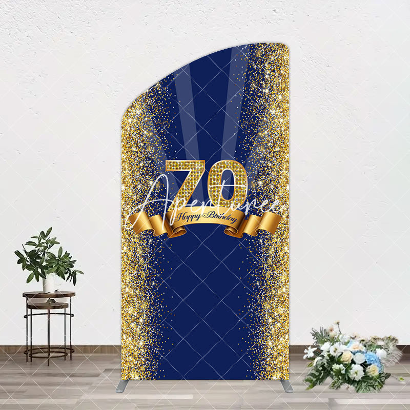 Aperturee - Aperturee Navy Blue Gold Glitter 70th Birthday Arch Backdrop