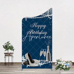 Aperturee - Aperturee Navy Blue Pearl Elegant Happy Birthday Arch Backdrop