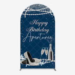 Aperturee - Aperturee Navy Blue Pearl Elegant Happy Birthday Arch Backdrop