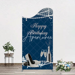 Aperturee - Aperturee Navy Blue Pearl Elegant Happy Birthday Arch Backdrop