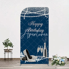 Aperturee - Aperturee Navy Blue Pearl Elegant Happy Birthday Arch Backdrop