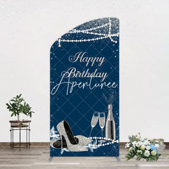 Aperturee - Aperturee Navy Blue Pearl Elegant Happy Birthday Arch Backdrop