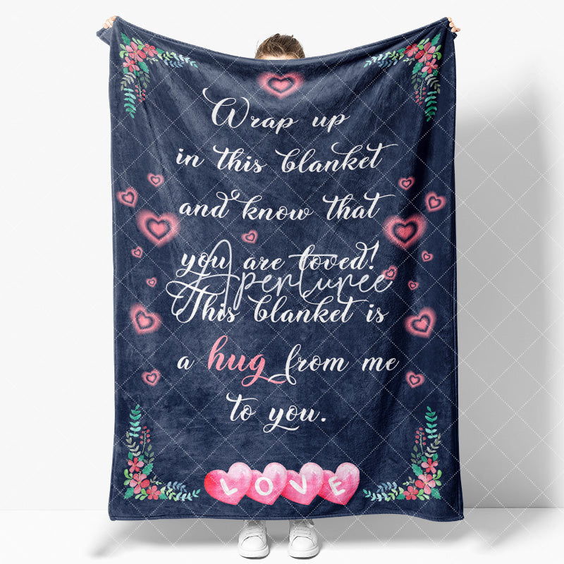 Aperturee - Aperturee Navy Blue Pink Hearts Romantic Custom Text Blanket