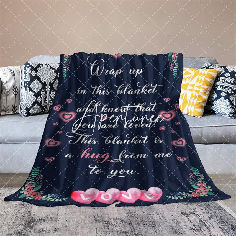 Aperturee - Aperturee Navy Blue Pink Hearts Romantic Custom Text Blanket