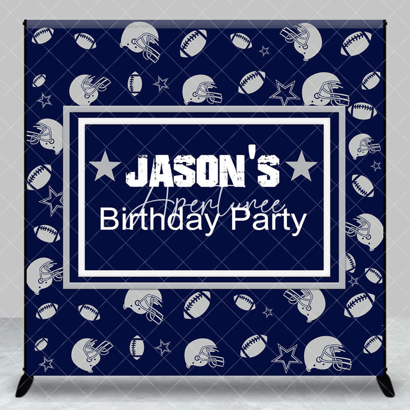 Aperturee - Aperturee Navy Blue Rugby Sport Custom Name Birthday Backdrop