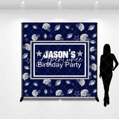 Aperturee - Aperturee Navy Blue Rugby Sport Custom Name Birthday Backdrop