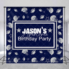 Aperturee - Aperturee Navy Blue Rugby Sport Custom Name Birthday Backdrop