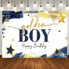 Aperturee - Aperturee Navy Blue Starry Golden Boy Happy Birthday Backdrop