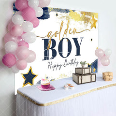 Aperturee - Aperturee Navy Blue Starry Golden Boy Happy Birthday Backdrop