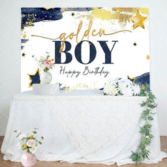 Aperturee - Aperturee Navy Blue Starry Golden Boy Happy Birthday Backdrop